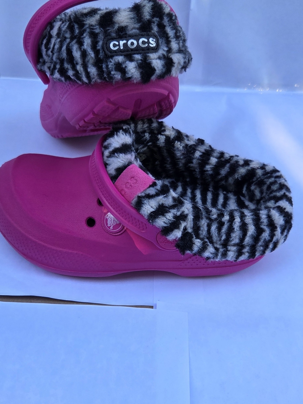 CROCS Kids Pink Clog with Black & White Fuzzy Lining